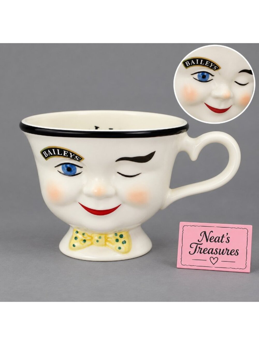 Red Robin Baileys Irish Cream HIS WINKING FACE YUM Blue Eye Ceramic Footed Cup